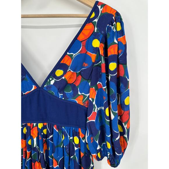 STAUD Affogato Maxi Dress V-Neck Balloon Sleeve Fruit Print Belted, Blue NWT - Picture 10 of 16